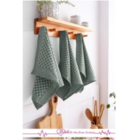 Resim 2 Adet 40x60 Dama Desen Mutfak Havlusu, Sunum Havlusu, Dekoratif Havlu Yeşil 