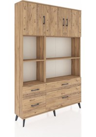 Resim Arges Dolap 8 Raflı 4 Çekmeceli 3 Kapaklı 132x30x195 Çam-çam/çam Çam 