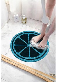 Resim Yuvarlak Banyo Paspası Kaymaz Yumuşak Esnek Paspas Islak Zemin Hijyenik Paspas 50x50 Cm Mavi 