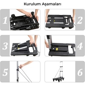 Resim gaman Katlanabilir 7 Tekerlekli Taşıma Arabası Yük Eşya Taşıma Aracı 300KG KAPASİTELİ 50x33cm 