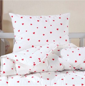 Resim Pamuklu Ranforce Kumaştan Kırmızı Kalpli Içi Elyaf Dolgulu Bebek Yorgan 95x145 Ve Bebek Yastık 35x45 