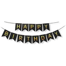 Resim Siyah Zemin Gold Happy Birthday Banner 