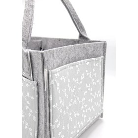 Resim Babyjem Gri Çiçekli Keçe Anne Bebek Bakım Çantası Organizer 22x34 cm Fonksiyonel Kullanım 