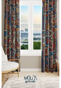 Resim Anatolia 6 Desenli Süet Oturma Odası Salon Fon Perde Baskılı Ekstrafor Büzgü 2 Kanat Prd-1014 Çok Renkli 