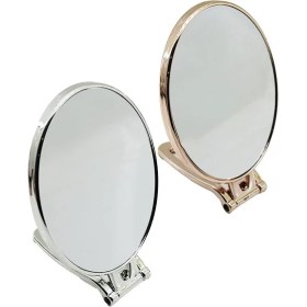 Resim Oval 6.5 İNÇ=16.5X13CM Makyaj Aynası Çift Taraflı Bronz - Gümüş Pls.çerçeve Katlanır Ayaklı (5060) 