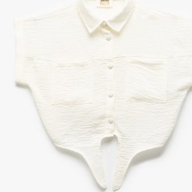 Resim Kız Çocuk Önden Bağlamalı Cep Detaylı Kısa Kollu Crop Gömlek 