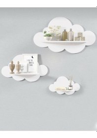 Resim Toyzcity Çocuk Odası Bulut Kitaplık Raf 3'Lü Beyaz Bulut Raf Set 