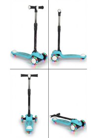 Resim Pro Katlanabilir Ve Yükseltilebilir Işıklı / Ledli Fren Sistemli Çocuk Scooter Turkuaz 