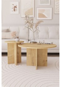 Resim 2 Li Orta Sehpa Seti, İskandinav Stil, Bohem, 72 Cm, 40 Cm - Safir Meşe 