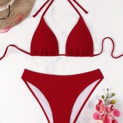 Resim Tek Renk Yırtmaçlı Bikini Takımı 