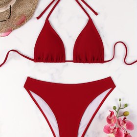 Resim Tek Renk Yırtmaçlı Bikini Takımı 