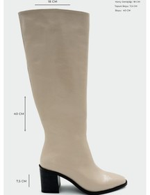 Resim Volera Bej Deri Kadın Küt Burun Topuklu Çizme Bej 