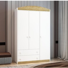 Resim Afilli Üç Kapaklı 2 Çekmeceli Tamamı Mdf Lam Gardırop 