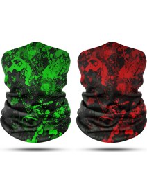 Resim Dair Aksesuar Yeşil Kırmızı Boya Desenli 2'li Set Boyunluk Bandana Outdoor Balaklava Yüz Maskesi Kafa Bandı 