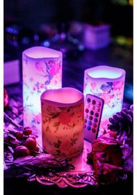 Resim 3'lü Rose Renk Değiştiren Kumandalı Led Mum Seti 
