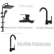 Resim ŞENPRES E. M. A Siyah 4 Lü Set Tepe Duş Seti Mutfak Bataryası Banyo Bataryası Lavabo Bataryası 