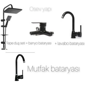 Resim ŞENPRES E. M. A Siyah 4 Lü Set Tepe Duş Seti Mutfak Bataryası Banyo Bataryası Lavabo Bataryası 