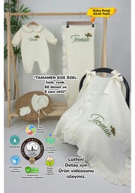 Resim Gros Shop Müslin Yeni Doğan 4katlı Organik %100pamuk Kişiye Özgü Nakışlı Hastane Çıkış Seti Kablunbağa Model Ekru-1 