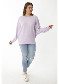 Resim Kadın Büyük Beden Lila Yarasa Kol Kendinden Çizgili Yün Viskon Bluz 65n37007-lila Lila 