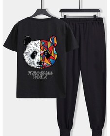 Resim Unisex Panda Baskılı 2'li Eşofman Takımı Siyah 
