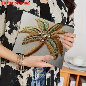 Resim 1 Adet Yazlık Güzellik Çantası - Nakışlı Hindistan Cevizi Ağaçları ve İnci Detaylı Retro Makyaj Organizer, 16.51x22.61cm Fermuarlı Kozmetik Saklama Çantası, Elde Yıkanabilir, Seyahat Eşyaları İçin, Tropikal Tasarım, Dayanıklı Kumaş, Küçük Kesim, Moda Tutkunlar İçin 