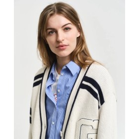 Resim Gant Kadın Beyaz Oversize Fit Klasik Yaka Logolu Hırka 4805281.130 