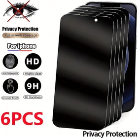 Resim 6 adet Temperli Cam Tam Kaplama Gizlilik Koruma Ekran Koruyucu, for iPhone 11 12 13 14 15 16 Pro Max Plus için 