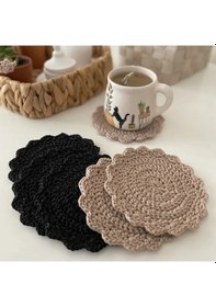 Resim Uretti - Hacer 8870 - El Yapımı 3'lü Makrome İp Örgü Bardak Altlığı - Siyah - 13 Cm Siyah 