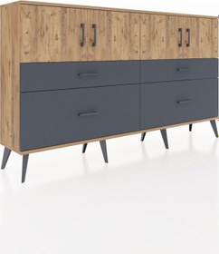 Resim Arges Konsol 2 Raflı 4 Çekmeceli 4 Kapaklı 176x30x99 Çam-çam/antr Çam-çam/antrasit 