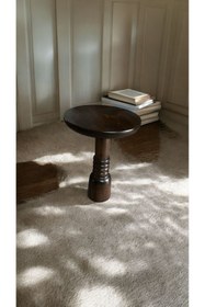 Resim Simillo Home&Living WOOD Wooden Ahşap Boğumlu Tekli Mantar Yan Sehpa Modern Ceviz Renk Fiskos 