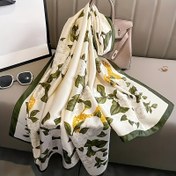 Resim Çiçek Desenli Vintage Şal, Klasik Bej Yeşil Elegant Saten Şal, Polyester Kumaş, Esnek Değil, Elle Yıkanabilir veya Kuru Temizleme, Casual Outdoor Aksesuar, Nefes Alabilir, Dekoratif, Güneş Korumalı, Baskılı Tasarım, Kadın Moda Aksesuarı 
