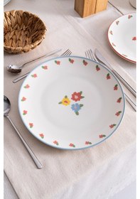 Resim Liora Çiçek Desenli 25 Cm Porselen Servis Tabağı - 6 Adet Pembe 