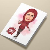 Resim Kahverengi Başörtülü Kadın Karikatürlü Tebrik Kartı 