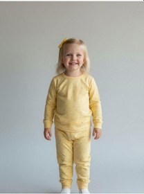 Resim Kız Çocuk Çiçek Desenli Pamuklu Yumuşak Dokulu Pijama Takımı-16842 Sarı 