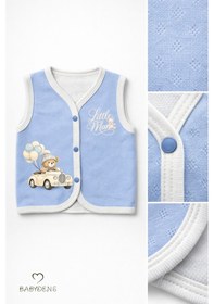 Resim Babyden's Erkek Bebek Yelek Pamuklu Çıtçıtlı Elmas Jakarlı Ayıcık Baskılı Yenidoğan Bebek Yeleği Mevsimlik Mavi 