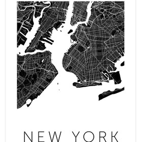 Resim New York Siyah Harita - Art Print - 30x40 cm 