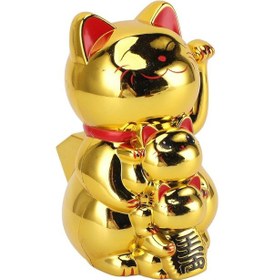 Resim Güneş Sallayan Kol Fortune Cat 4.5in Şanslı Kedi El Sallayan Süsü Gülümseyen Çin Fengshui Zenginlik Masaüstü Dekoru Mağaza Panosu İçin 