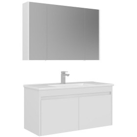 Resim Orka Arno 100 Cm Parlak Beyaz Kapaklı Banyo Dolabı Takımı Beyaz 