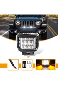 Resim caralp Off Road Led Lamba Delici Yayıcı Beyaz Turuncu Flaşlı Kare Sis Farı Projektör 45W 12 Led Metal Arazi 