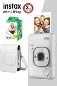 Resim Fujifilm Instax Mini LiPlay Hybrid Stone White Fotoğraf Makinesi Çantalı ve 20'li Filmli Seti 1 