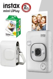 Resim Fujifilm Instax Mini LiPlay Hybrid Stone White Fotoğraf Makinesi Çantalı ve 20'li Filmli Seti 1 