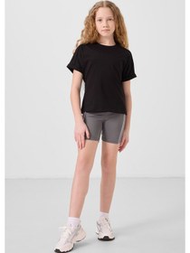 Resim Siyah Pamuklu O Yaka Oversize Fit Basic Kız Çocuk T-shirt - 75182 Siyah 