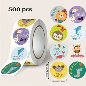 Resim 500 Adet Etiket Rulosu, Yuvarlak Sevimli Çizgi Film Hayvan Kendinden Yapışkanlı Etiketler, Parti Hediyeleri, Bebek Duşları, Anaokulu Öğretmen Ödülleri, PVC Su Geçirmez Yapışkan Sızdırmazlık Etiketleri için Uygundur. 