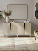 Resim Ka1516bts Meyra Konsol, Kahve Köşesi, Tv Sehpası Beyaz-traverten Kapak-sılver 150cm Beyaz 