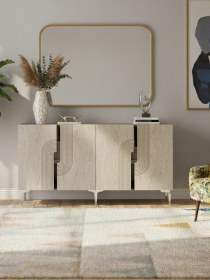 Resim Ka1516bts Meyra Konsol, Kahve Köşesi, Tv Sehpası Beyaz-traverten Kapak-sılver 150cm Beyaz 