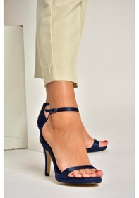 Resim Fox Shoes Y569716904 Lacivert Kumaş İnce Topuklu Kadın Abiye Ayakkabı Lacivert 