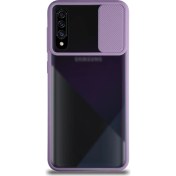 Resim Kzy Samsung Galaxy A30S Kapak Lensi Açılır Kapanır Kamera Korumalı Silikon Kılıf - Lila 