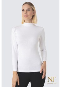 Resim Nt Underwear Kadın Bambu Balıkçı Yaka Uzun Kol Body Hafif, Rahat Ve Şık Beyaz 