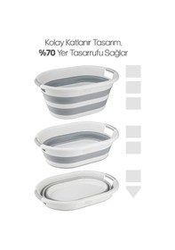Resim Katlanır Çamaşır Sepeti 18 Lt Çamaşır Selesi Akardiyon Gri-beyaz 