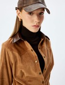 Resim Suni Deri Yaka Fitilli Kadife Çıtçıt Düğmeli Gömlek 